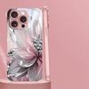 Silver Textured Flowers Pattern Pink Metallic Glass Phone Case For iPhone 11 12 13 14 15 16 17 Pro Max 15 Plus 17 Air 16E Cover