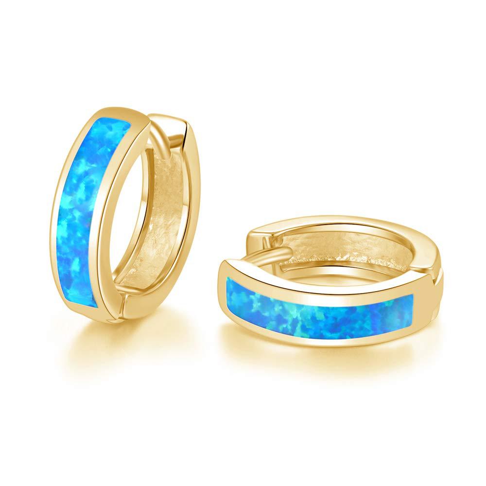 White Blue Opal Classic Small Round Circle Hoop Earrings For Women Vintage Wedding Engagement Jewelry Gifts Box
