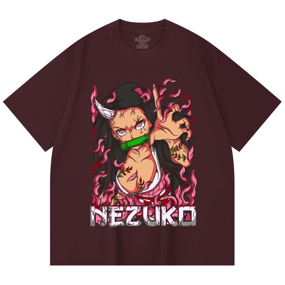 230 Gsm 100% Cotton Demon Slayer V73 Nezuko Print Unisex Heavy Cotton T Shirt