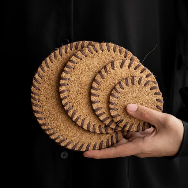 8/10/13/16cm Bristle Tea Coaster Covered Round Brown Teapot Mat Anti-scalding Coaster Warmer Mat Tea Ceremony Accessories