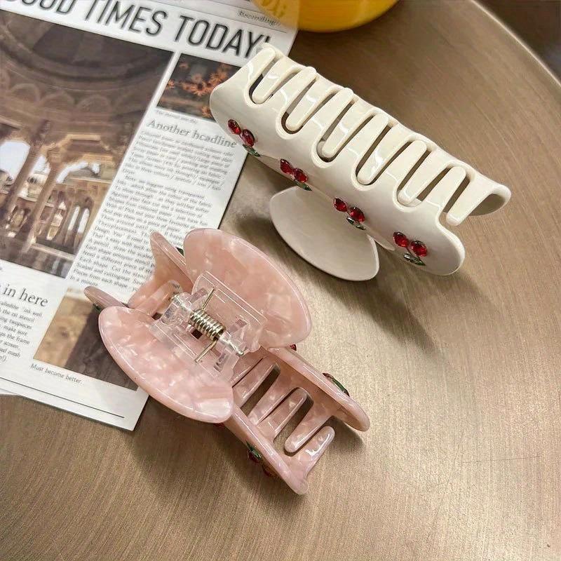 Vintage 8cm Fruit Cherry Crystal Hair Claw for Women Korean Elegant Acetate Claw Clip Popular Hair Catches Hair Accessories