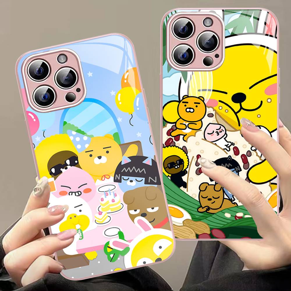 Cartoon K-KAKAO CUTE F-FRIENDS Tempered Glass For Iphone 14 13 12 11 Pro Mini XS MAX 14Plus X XS XR Fundas
