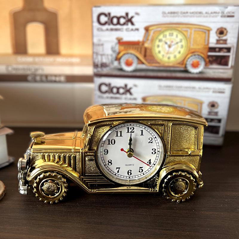 Vintage CH555 Series Classic Car Alarm Clock - Retro Style Digital & Analog Plastic Desk Clock