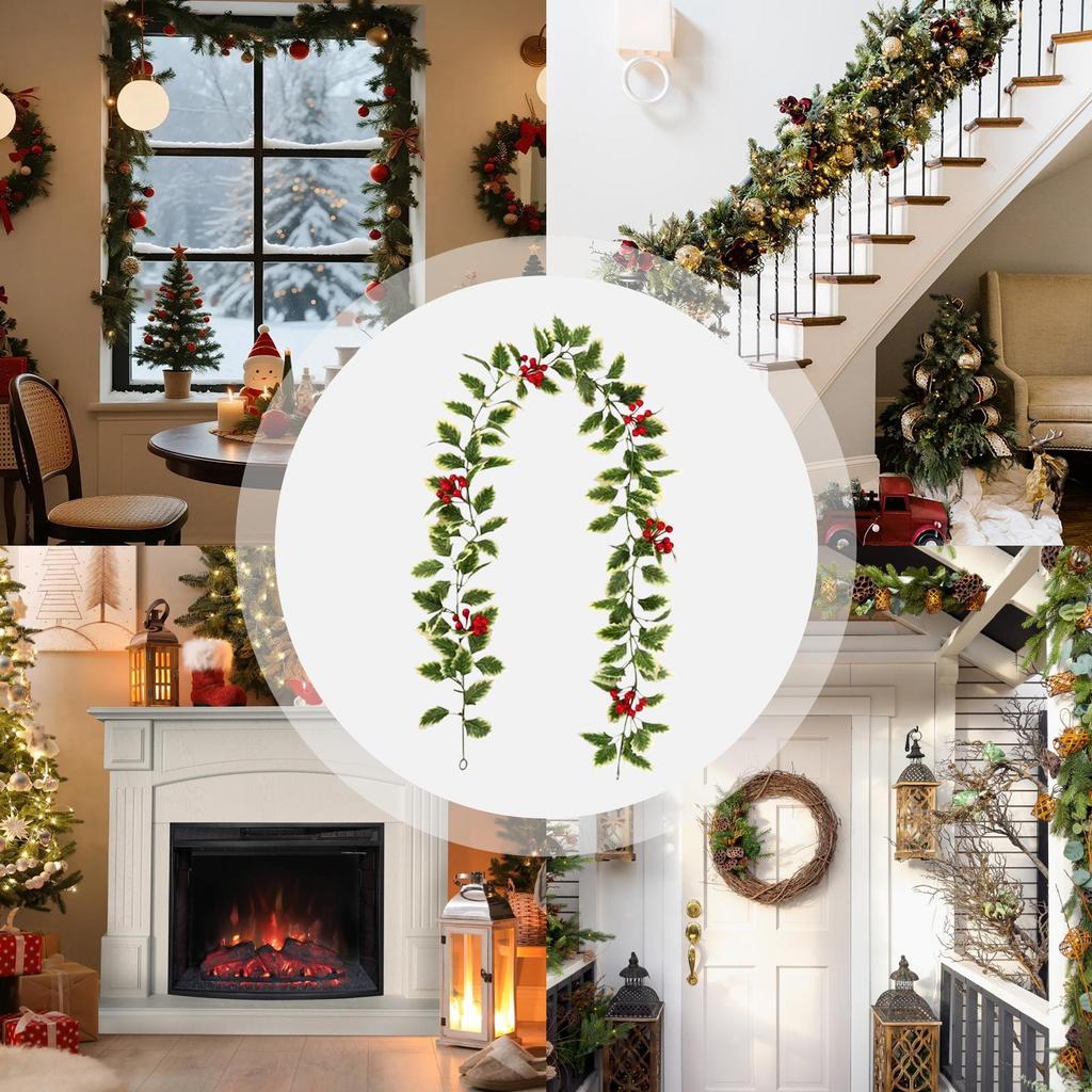 Garland Christmas Decorations Faux Red Berries Wreath With Red Berries Christmas Vines Decoration For Fireplace Living Room