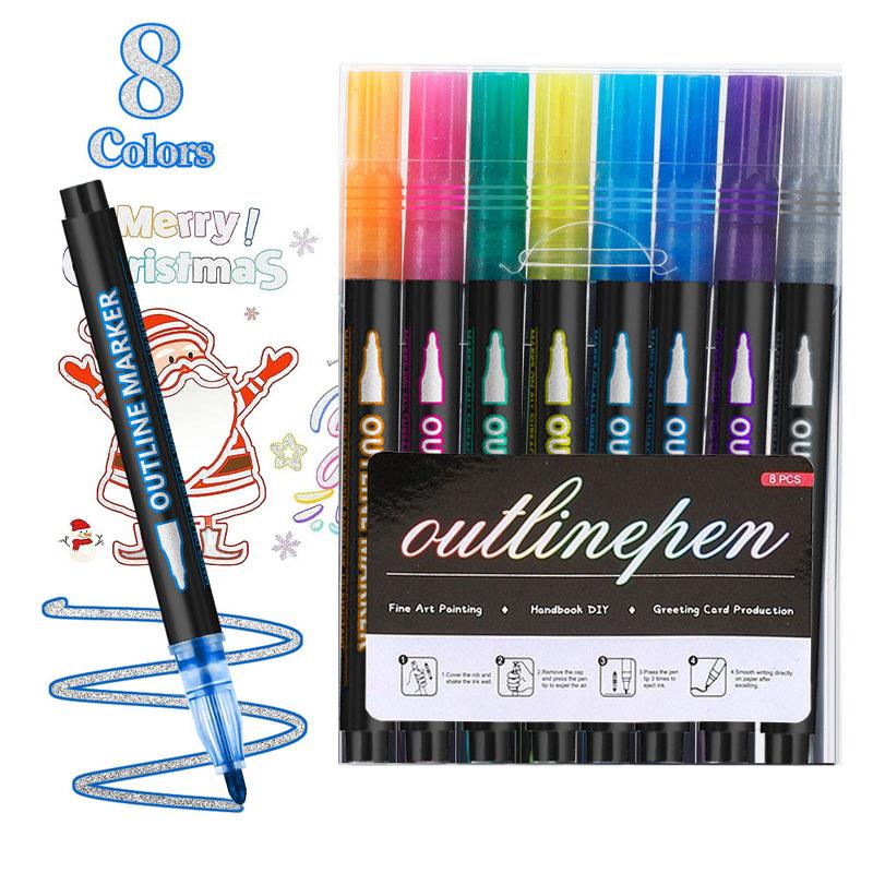

Art Double Line Pens 8-48 Colors Shimmer Outline Markers Super Squiggles Highlighter Magic Glitter Drawing Pens for Art Craft