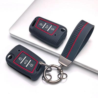 Silicone Car Key Fob Cover Case with Key Strap for VW Volkswagen Golf 7 MK7, Fits Volkswagen Golf Tiguan Octavia A7 MK7 MK2 Skoda Superb B8 Seat