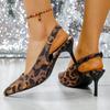 Fashion Sexy Pointed Toe High Heel Mules Shoes Women Summer Leopard Print Thin Heels Sandals Woman Plus Size Buckle Party Shoes Female