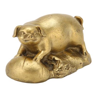 Statue de Cochon Convergence de Richesse Exquise Mignonne Laiton Statue de Cochon Porte-Bonheur Statue d'Animal pour Bureau Bibliothèque