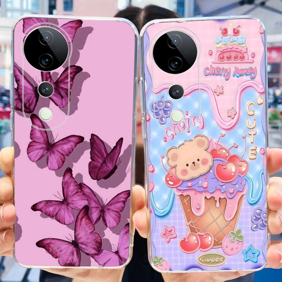 Flower Butterfly Women Fashion Back Cover For Vivo S19 Pro 5G V2362A Phone Funda Transparent Soft TPU Slim Silicone Bumper Etui