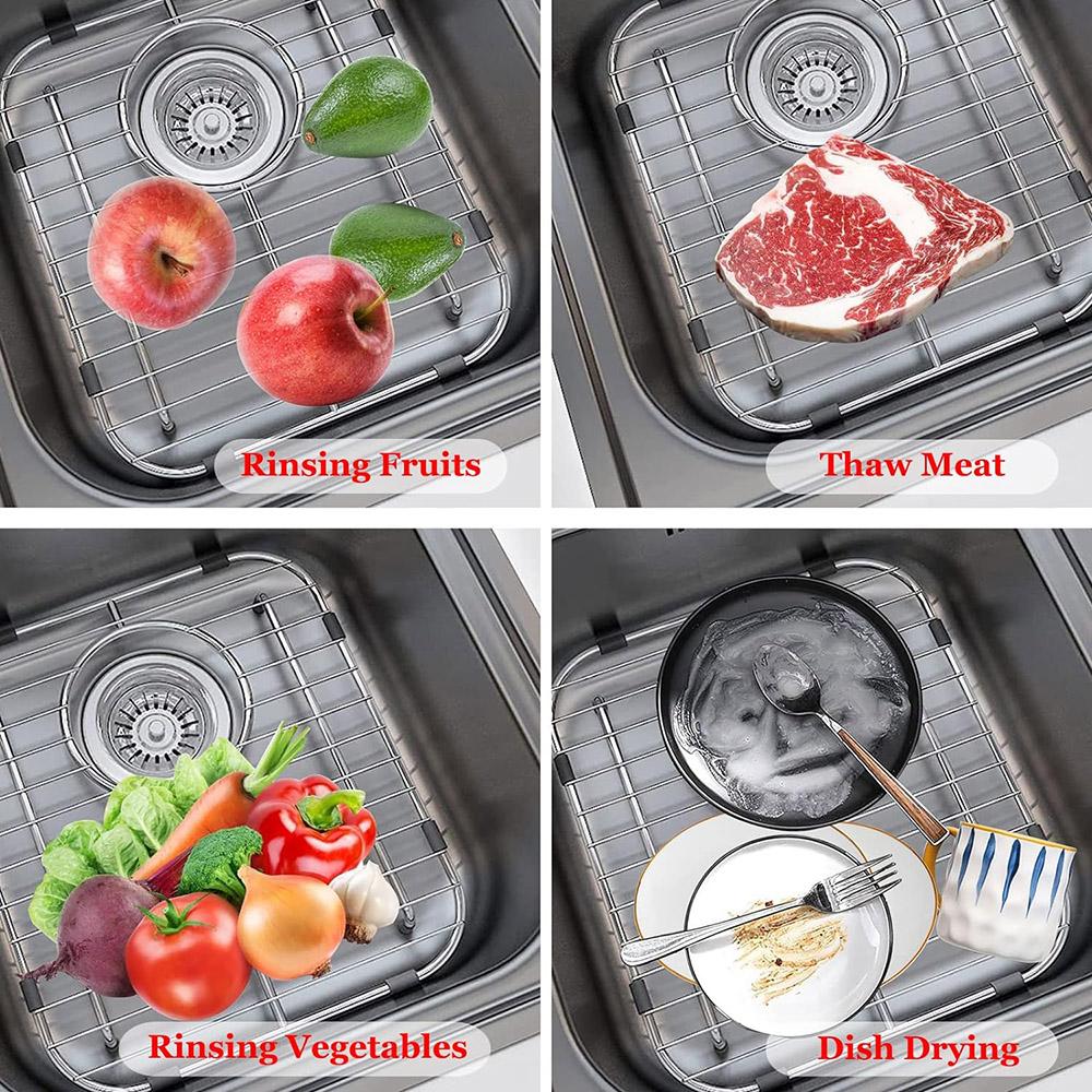 304 Premium Edelstahl Spülbeckenschutz für Küchenspüle, Universelles Doppelbecken Spülbeckenbodenrost 13,2"x11,6"x1,25", Stahl Küche