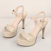 Nuove Sandali da Donna Piattaforma Essenziali Pelle Morbida Sexy Tacco Alto Punta Aperta Scarpe da Festa Estive Fibbia Scarpe Eleganti da Donna 34-40