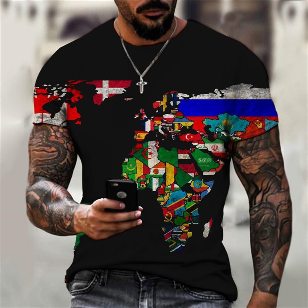 

Men s Casual T-shirt Three-dimensional Creative Map 3D Printing Men s Casual Short Sleeves S