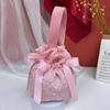 Satin Bow Canvas Floral Drawstring Bag Mesh Flower Bowknot Handbag Small Flower Wrist Bag  Wedding