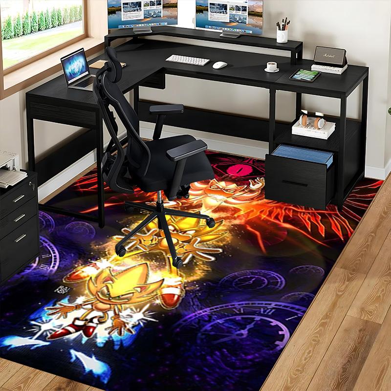 1pc Sonic the Hedgehog Golden Sonic Chair Mat, Anime Cartoon Design, Non-Slip Carpet for Office and Home Decor, Suitable for All Seasons.I050