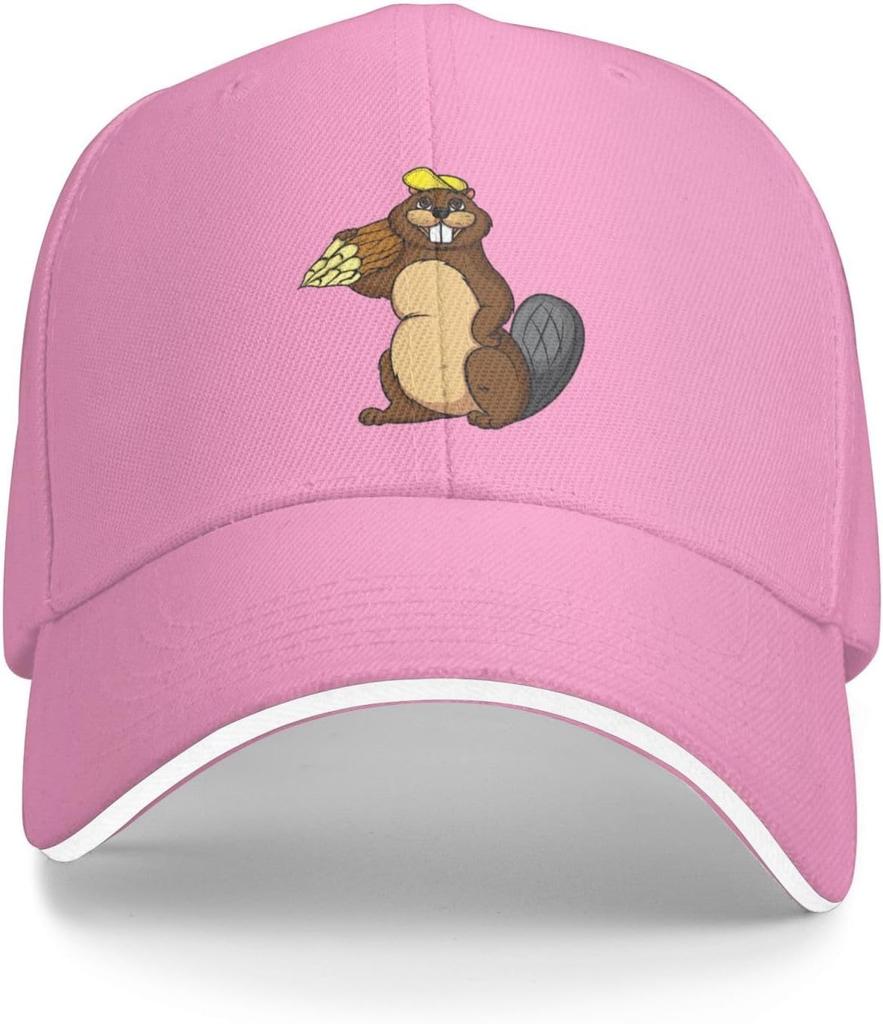 Cute Funny Beaver Wearing Yellow Hat Baseball Cap Polyester Adjustable Outdoor Headwear