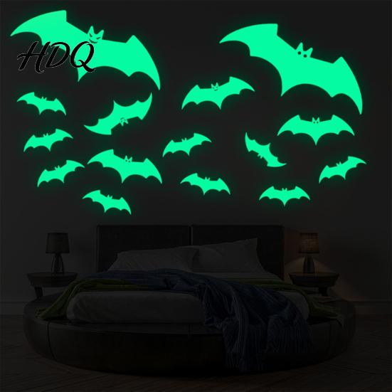 Glow Stickers Halloween Glow-in-the-Dark Bat Wall Stickers Luminous Cartoon Flying Bats Decals for Ceiling Door Window Decor Self-Adhesive Reusable