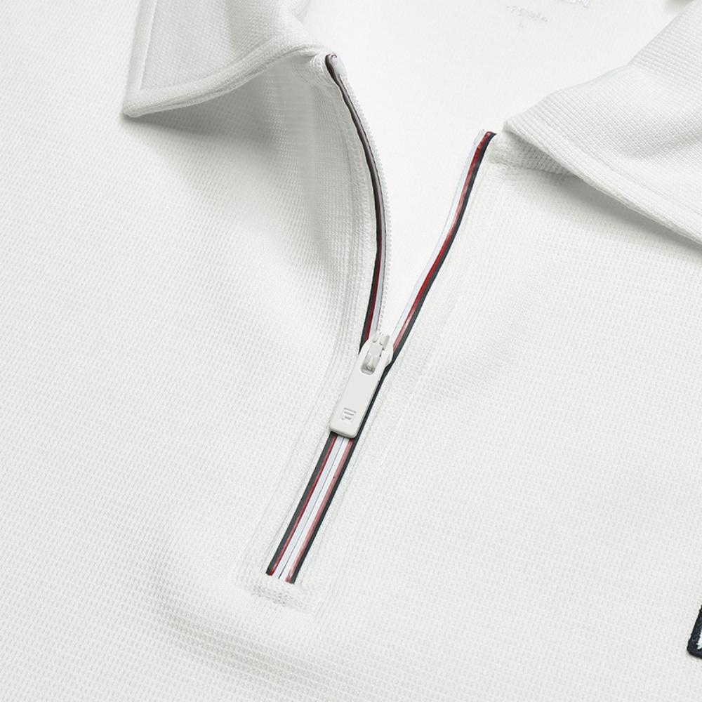 Fila Heritage Fashion Retro Classic Casual Simple Solid Comfortable Versatile Cotton Loose Short Sleeve Polo Shirt Men Tops Cloud-White F11M628116FWT