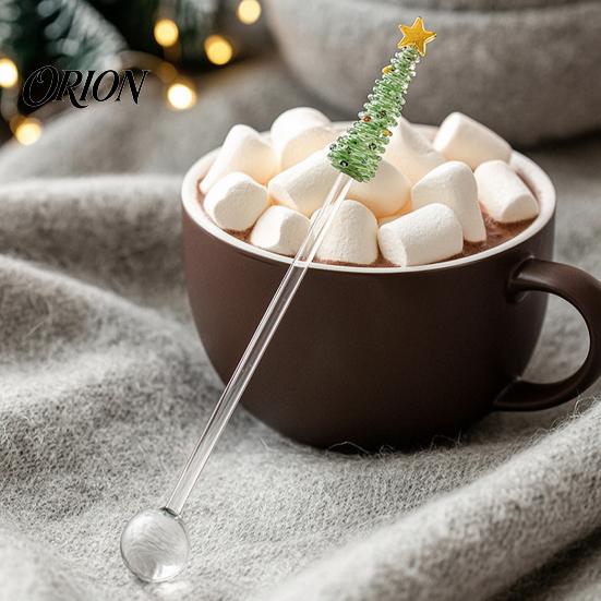 Small Souvenir for Christmas Event Glass Stirring Stick/Spoon, Handmade Tree Topper Decor, Heat Resistant Durable Drinkware Stirrer Decorative Swizzle