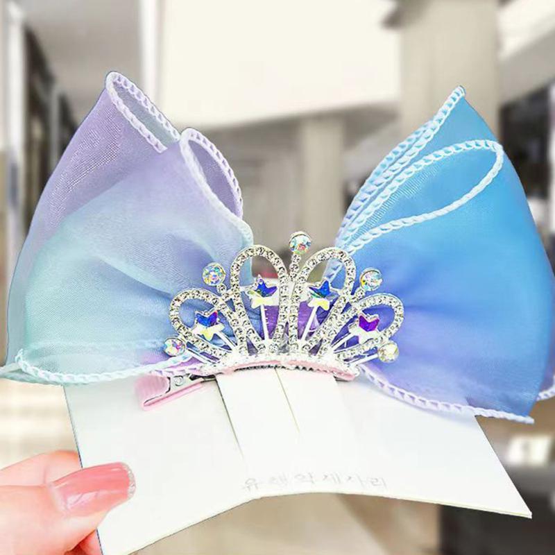 New! Kids Crown Hairpin Cute Sweet Mesh Bowknot Lace Princess Hair Accessories For Little Girls