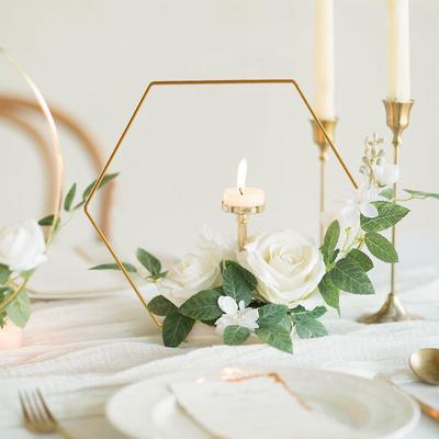 Metal Floral Hoop with Wooden Base for Wedding Party Table Centerpiece Decoration DIY Wreath Flower Garland Home Ornaments