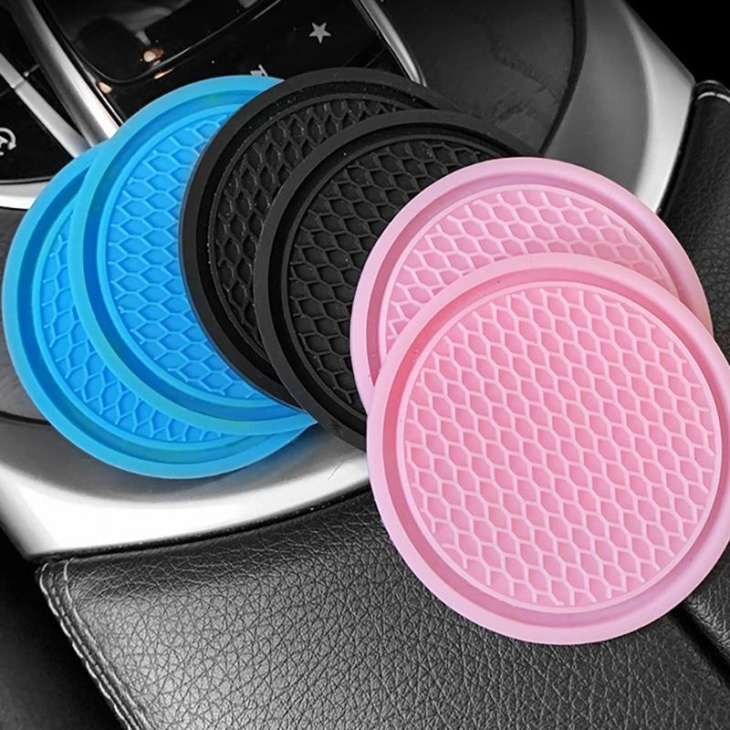 Creative Round Pvc Cup Car Storage Mat Universal Non Slip Car Cup Black Holder