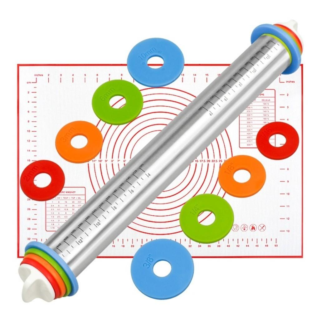 Adjustable Dough Roller Removable Rings Silicone Kneading Mat Bakery Use