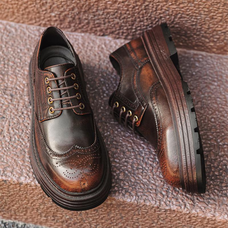 Fashion Men Luxury Fashion Wedding Party Dress Carving Brogue Shoes Brown Original Leather Derby Shoe  Designer Platform Footwear