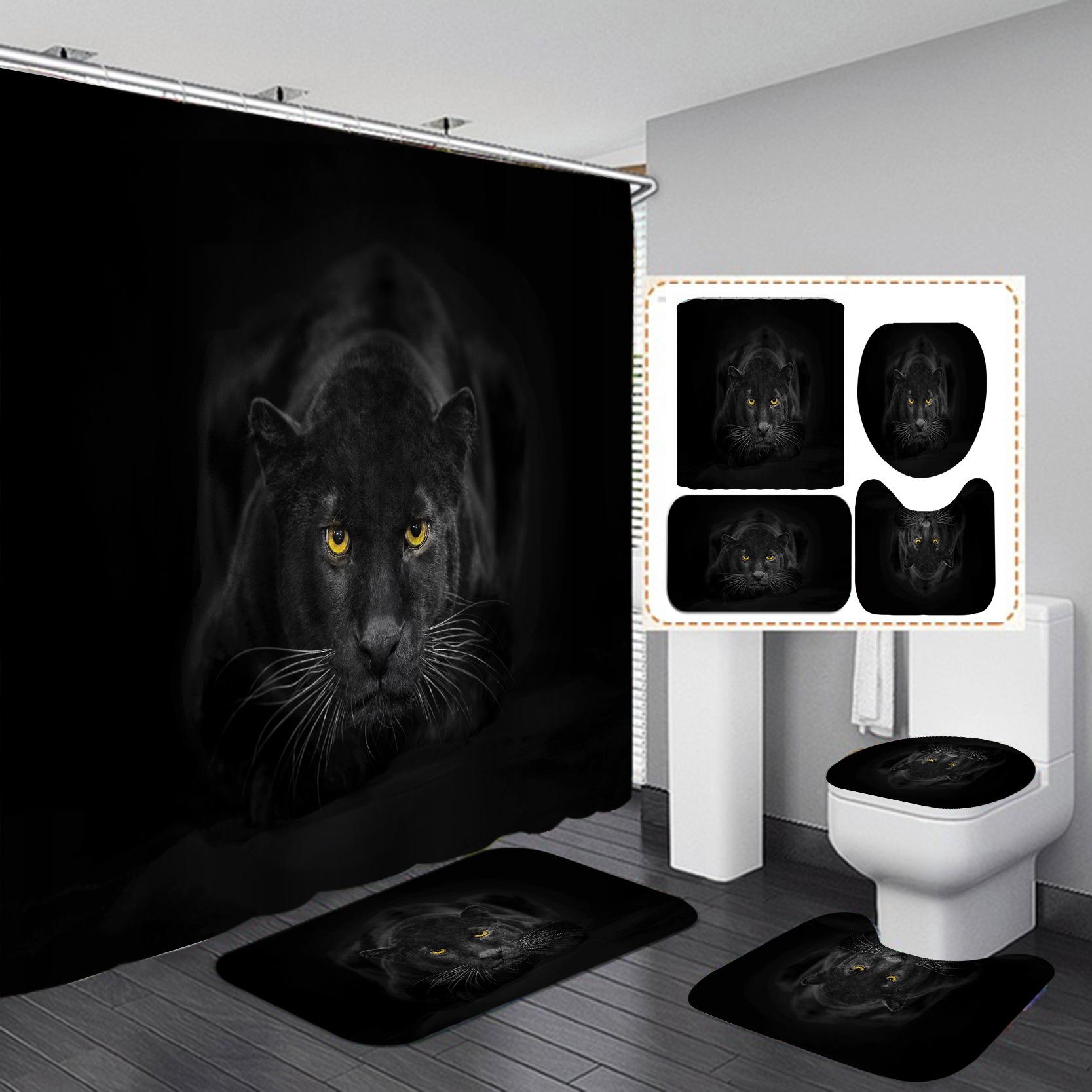 

4Pcs Leopard lion Series Набори завіс для душу для ванної кімнати Нековзкі килимки для ванної кімнати Кришка для унітазу Килимок для ванної кімнати 4Pcs