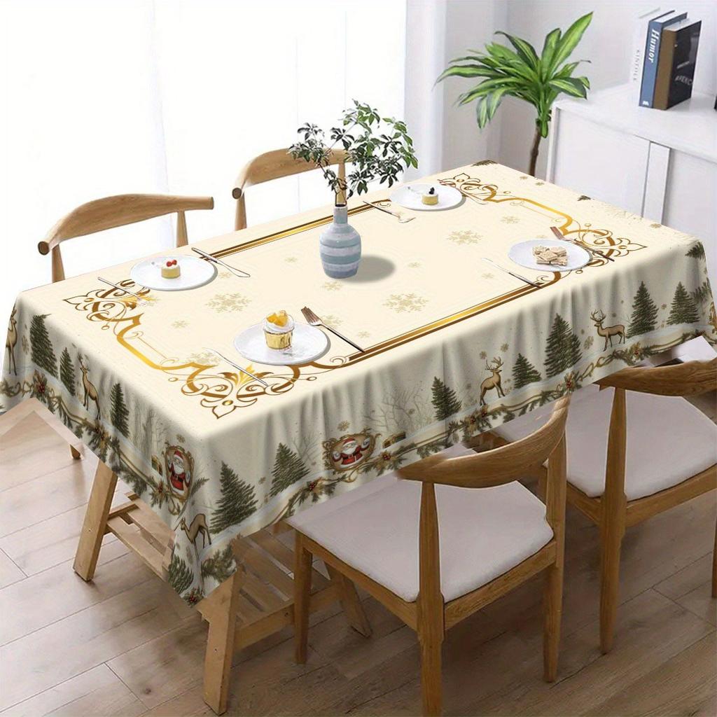 Christmas Tablecloth Snowman Reindeer Holiday Dining Table Cover Dustproof Festive Xmas Party Home Decoration
