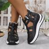 Foreign trade large size thick sole heightened wide strip hollow sandals 2025 summer new round head casual women's shoes