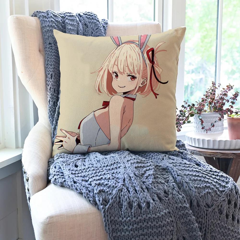 Chisato Nishikigi Anime Lycoris Recoil Kissenbezug Quadratisches Kissen Schlafzimmer Sofa Freizeit Komfort Wohnzimmer Heimdekoration 40X40