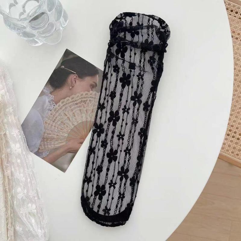 Female Spring and Summer Thin Flower Hollow Lace Mesh Breathable Tube Stack Socks