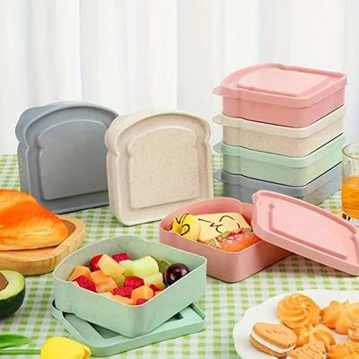 Lunch Box Toast Shape Sandwich Container Plastic Bread Box with Secure Lid Leak-Proof Portable Food