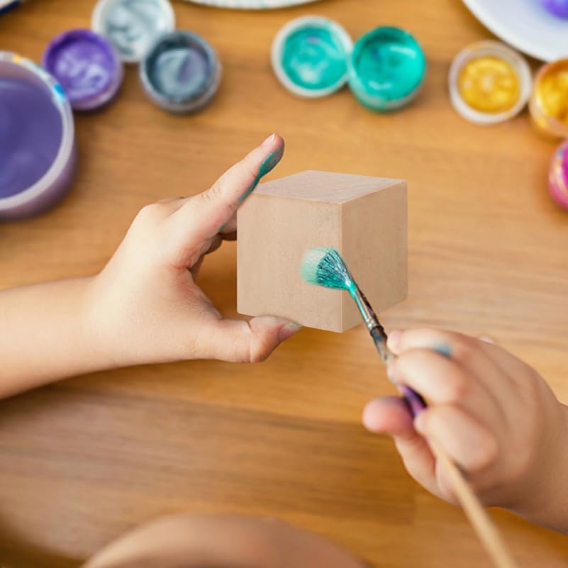 iFundom 4pcs 5cm Square Wooden Craft Cube Blocks for DIY Projects, Unfinished Wood Blocks for Kids, Educational Math Teaching Preschool Toys