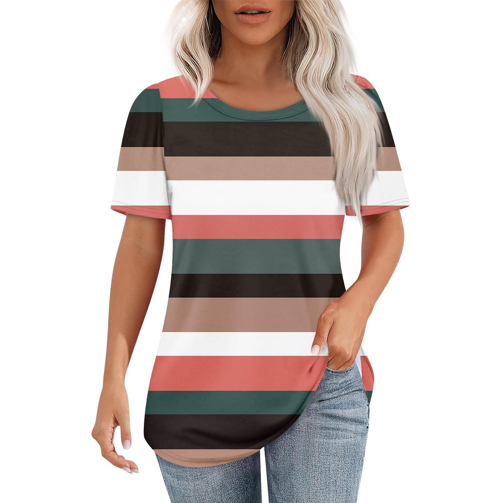 

Футболки для женщин, плиссированные, с круглым вырезом, нарядные, повседневные, блузки с принтом, с коротким рукавом, летние топы, свободный крой XXL