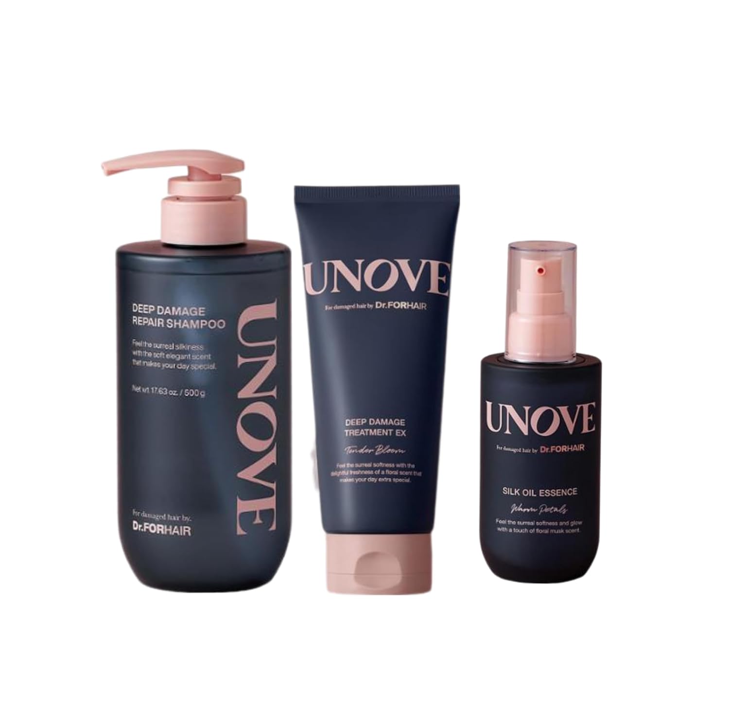 UNOVE Anobu Deep Damage Repair Shampoo 500g + Treatment EX 320ml Silk Oil Essence 70ml (Tender Bloom)
