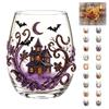2D Halloween Artisan Glassware Collection, Drinking Glasses with Raised Pumpkin Ghost Black Cat Web Design, Spooky Clear Cups for Cocktails Juice