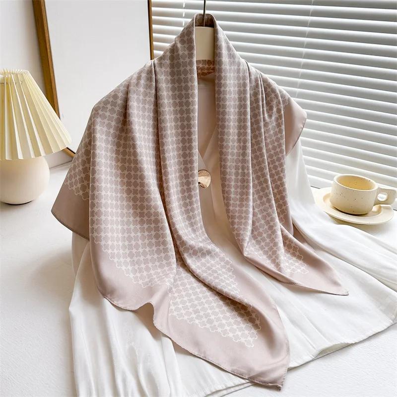 Летний Элегантный Женский Квадратный Шарф для Волос из Твила 90 см с Принтом в Горошек, Солнцезащитные Пляжные Столы, Хиджаб, Шаль, Накидка, Бандана, Эшарп 90X90cm