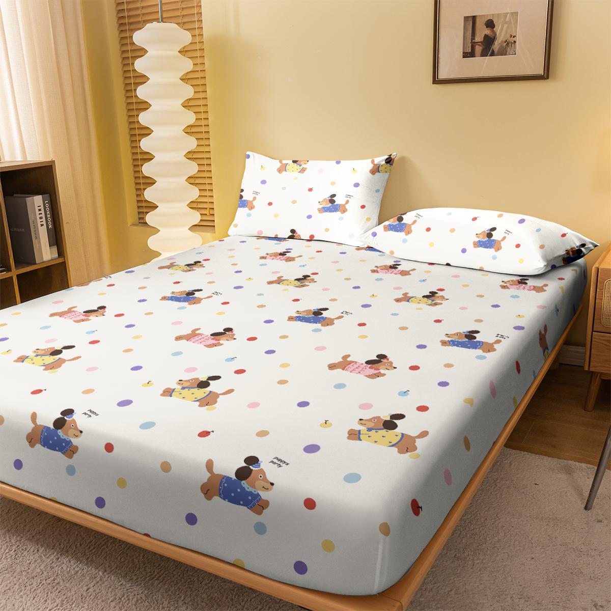 

1 Мультяшная Милая Животная Такса Принт Матовая Простыня на Резинке, Принт Покрывало для Спальни, Постельное Белье (Исключая наволочки) 90x200cm