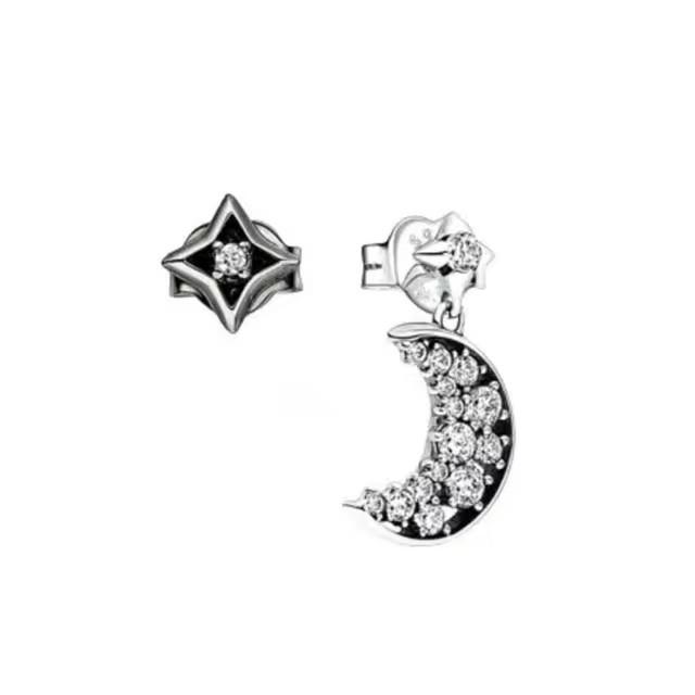 925 Silver Star Moon Earring Set, Sun Moon Star/Zircon Inlaid Design Vintage Trendy Stud Huggie Earrings for Women