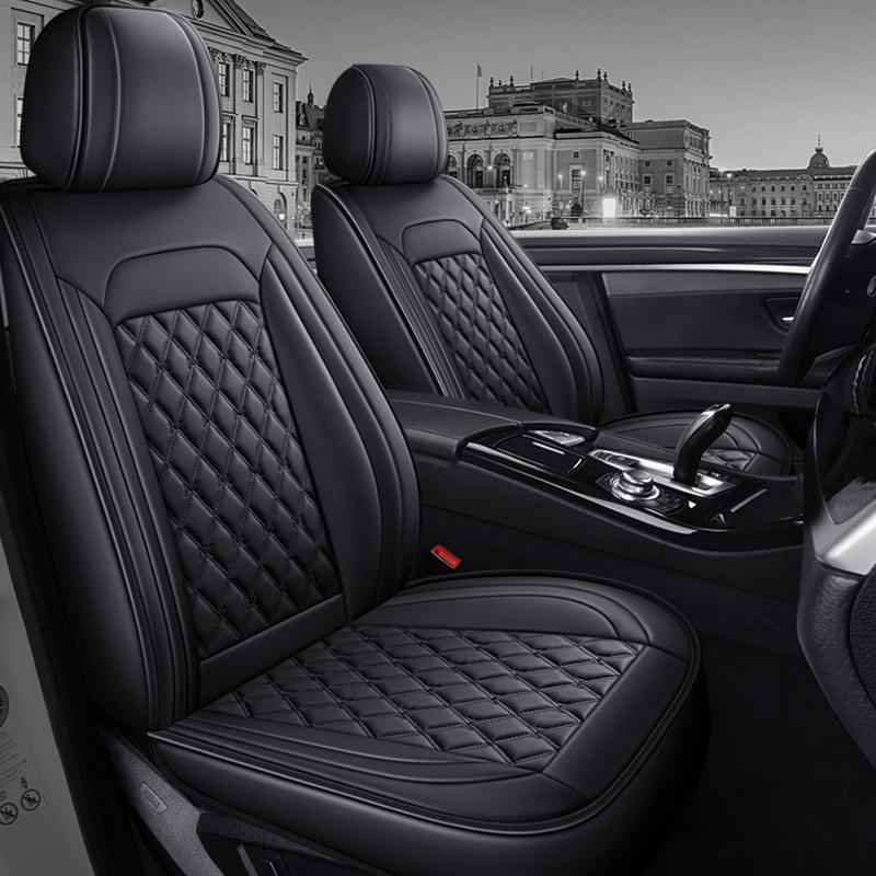 All-Season Universal Leather Car Seat Cover with Diamond Design - Breathable & Durable for Five Seats