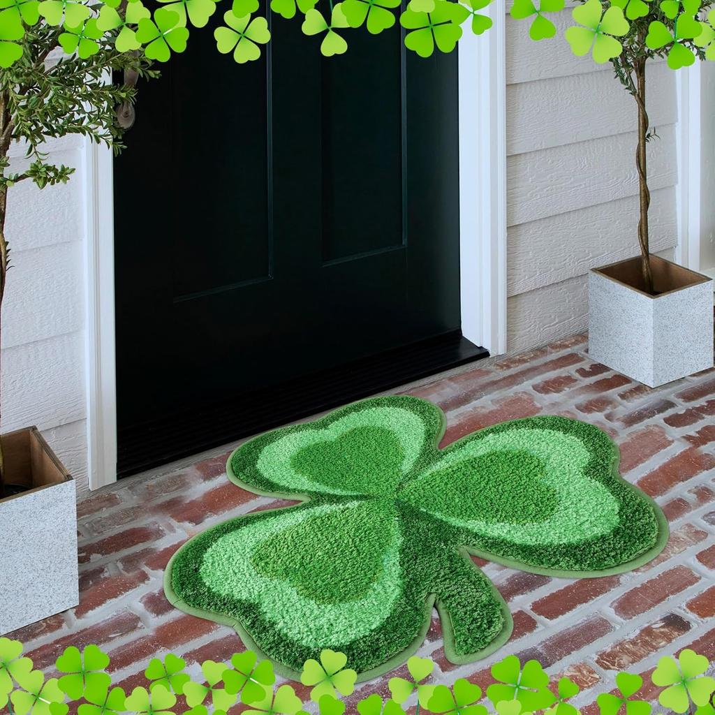 Cindeer St Patricks Day Shamrock Bathroom Rugs Lucky Shamrocks Clover Decorative Doormat Washable Kitchen Rugs Comfort Nonslip Doormats Rug Shower