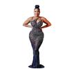 C6075 Women's Fashion Mesh Sleeveless V-Neck Long Dress with Hot Drill Detailing
