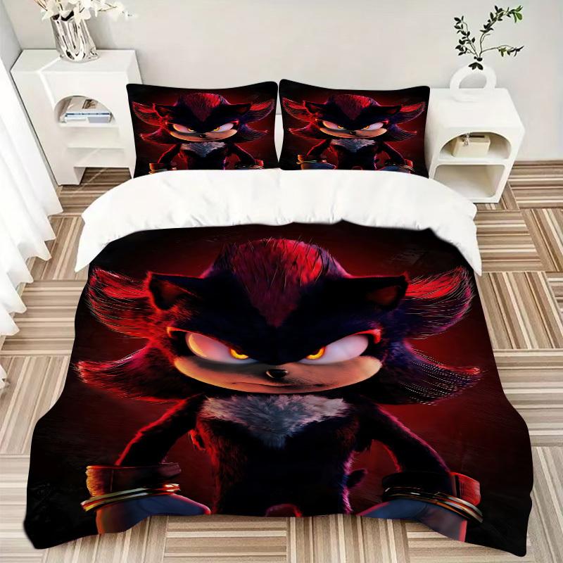 3pcs Shadow the Hedgehog Comforter Set - Four Seasons Home High,Machine Washable Bedspread with Pillowcases (No Filling) Yy250909046
