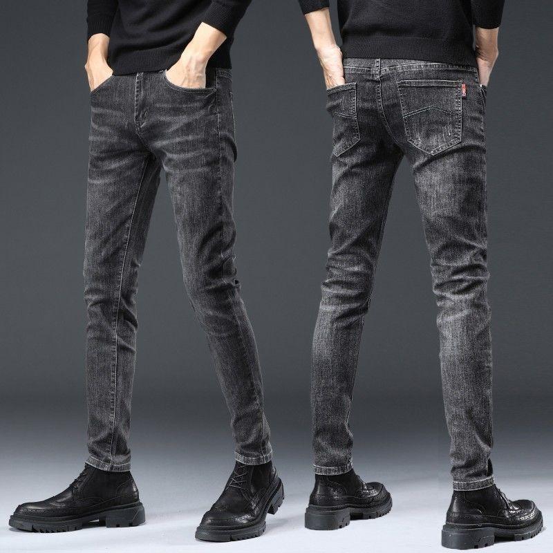 Fashion Brand Black Gray Jeans Men's Stretch Slim Fit Skinny Pants Korean Fashion High-End All-Match Casual Long Pants