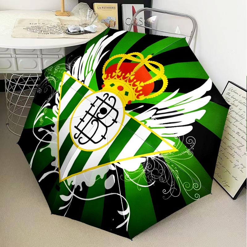 Parapluie Pliant Automatique avec Blason du Real Betis - Parapluie de Voyage à 8 Baleines avec Ouverture/Fermeture Automatique et Cadeaux Portables pour les Fêtes ou les Anniversaires