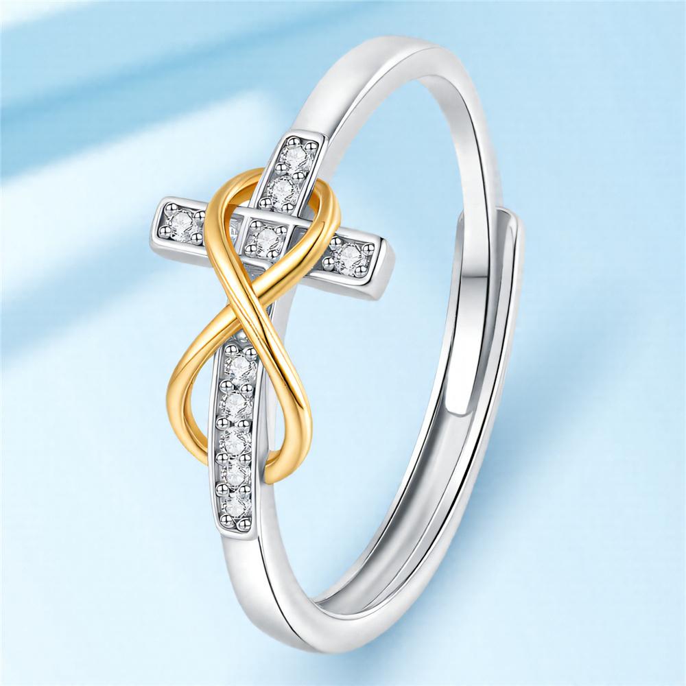 Luxury Female White Zircon Stone Silver Color Wedding Rings Promise Open Adjustable Cross Infinity Engagement  For Women