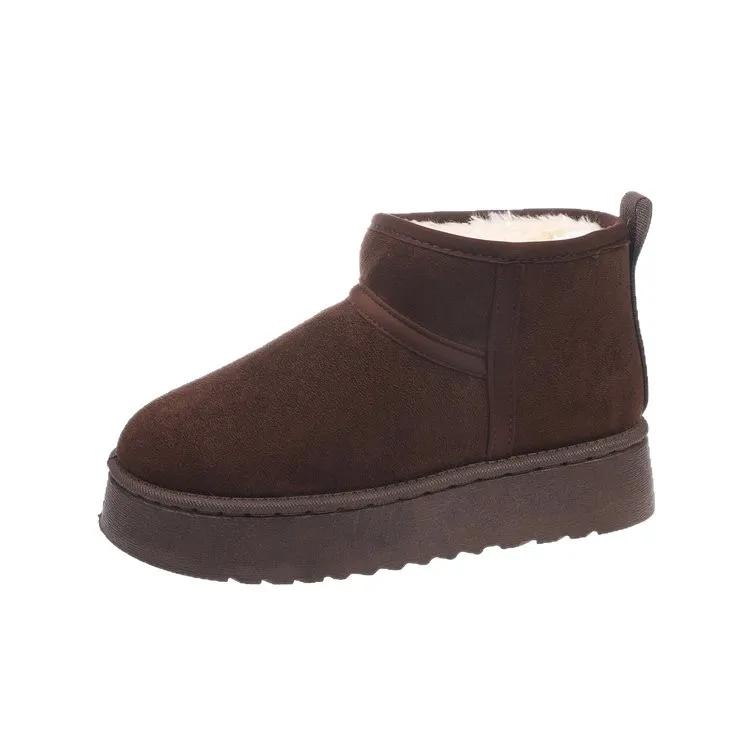 Winter Thick Bottom Fleece Lined Large Head Snow Boots Bread Cotton Shoes Over Ankle Rubber Sole Adult Pure Color Booties
