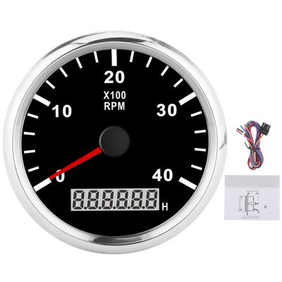 85mm Pointed Boat Tachometer LCD Digital 4000RPM with Red Backlight IP67 Waterproof 12V 24VBlack Dial Silver Cover
