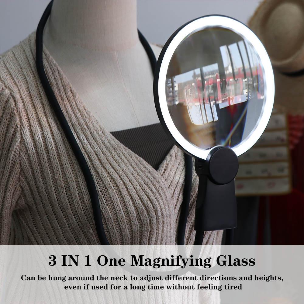 3 Color LED Lights Hands Free Magnifier Neck Wearing 10X Illuminated Magnifier Work